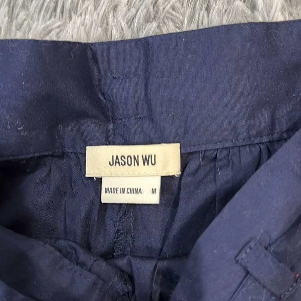 NWOT Jason Wu Women’s High-Waisted Navy Cotton Shorts With Tie-Waist Belt in Siz - Picture 2 of 9